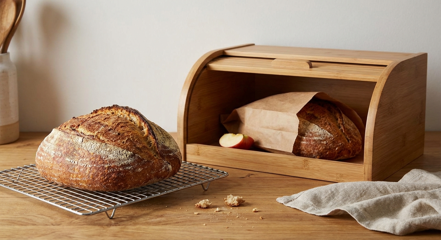 Golden brown baguettes cooling on rack, highlighting artisanal bakery quality.