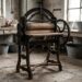 Antique cast-iron dough roller in a dusty, sunlit workshop with metal buckets and sacks nearby.