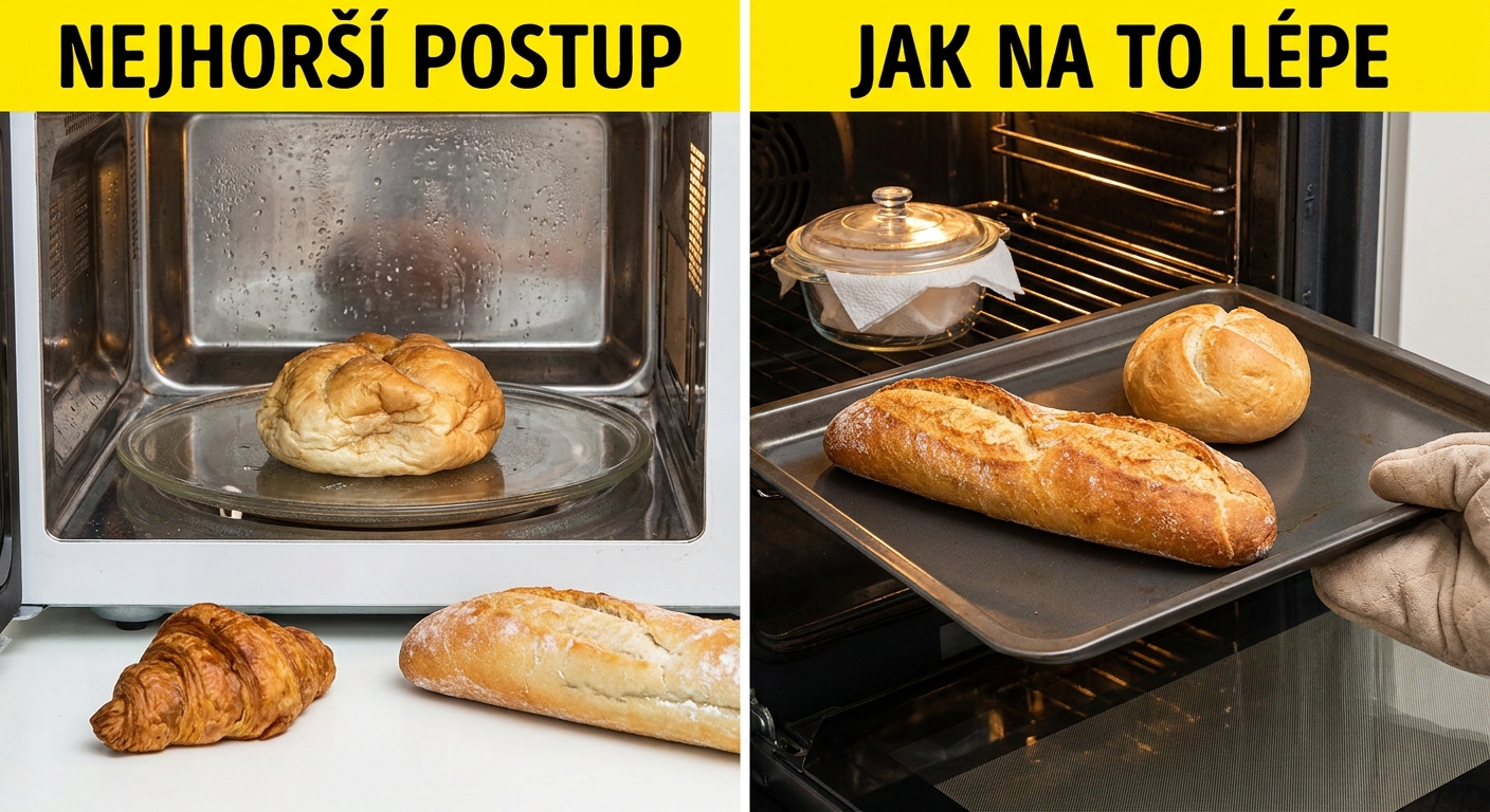 Nejhorší způsob, jak rozmrazovat pečivo v mikrovlnce. Většina lidí to dělá takto, ale výsledkem je gumová hmota bez chuti